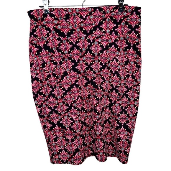 L LuLaRoe Black & Orange Pink Geometric Print Pencil Skirt Stretch Large - Picture 1 of 7